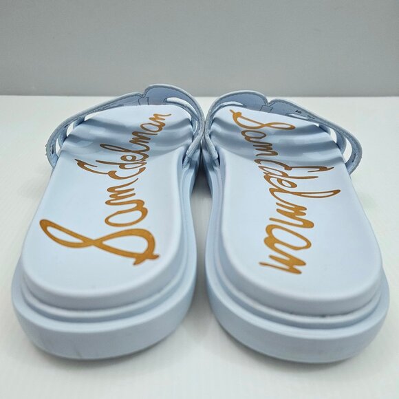 Sam Edelman Valeri Slide Sandal Womens 8 WIDE Riviera Blue Leather Logo Platform - Picture 9 of 13